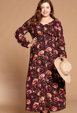 Floral Button-Down Maxi Dress - Burgundy