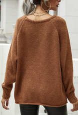 Wide Round Neck Pullover Sweater - Mocha