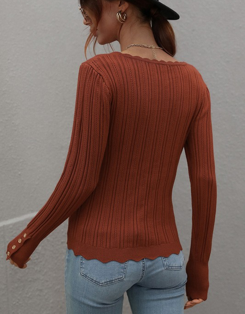 Knit Long Sleeve Sweater Top - Brick
