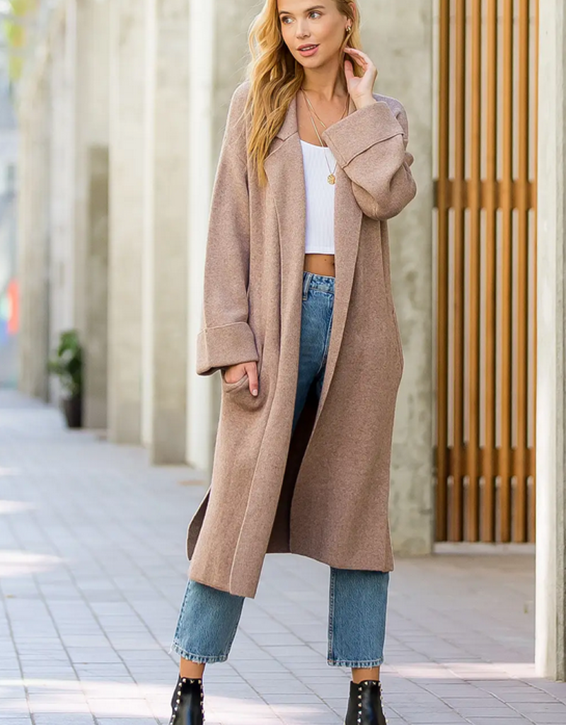 Effortless Knitted Trench Coat - Latte
