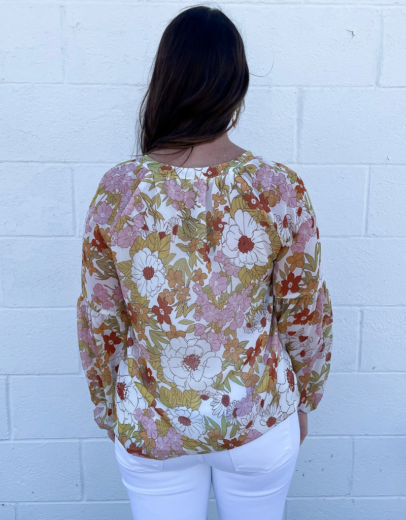 Heather Floral V Neck Blouse - Yellow