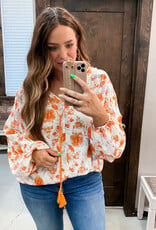 Penelope Floral Tassel Floral Top - Orange