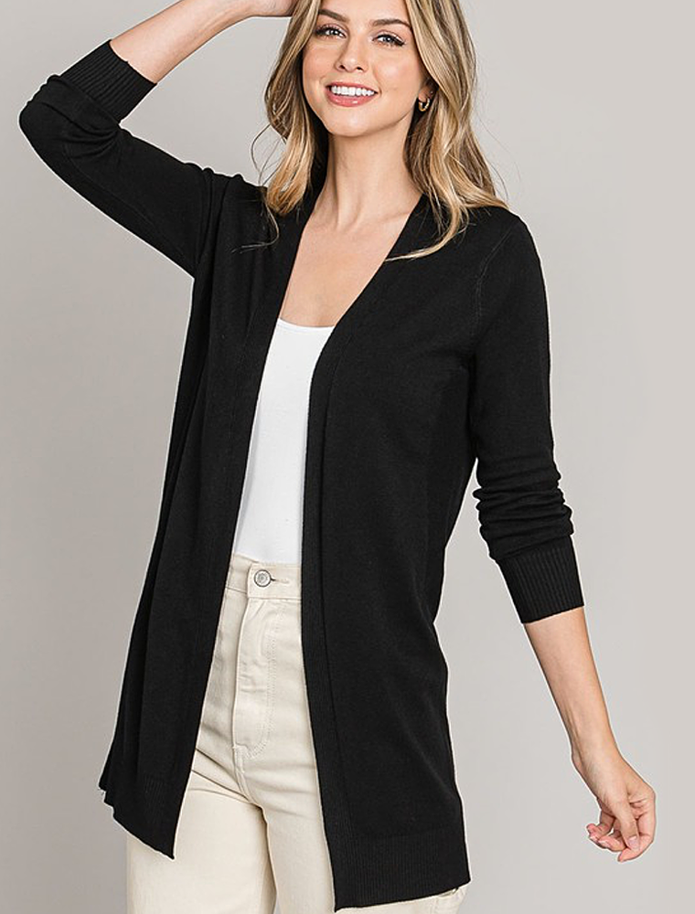 Open Front Duster Sweater - Black