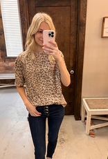 Round Neck Short Sleeve T-Shirt - Khaki Leopard