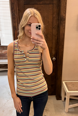 Multicolor Striped Buttons Ribbed Knit Top