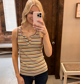Multicolor Striped Buttons Ribbed Knit Top