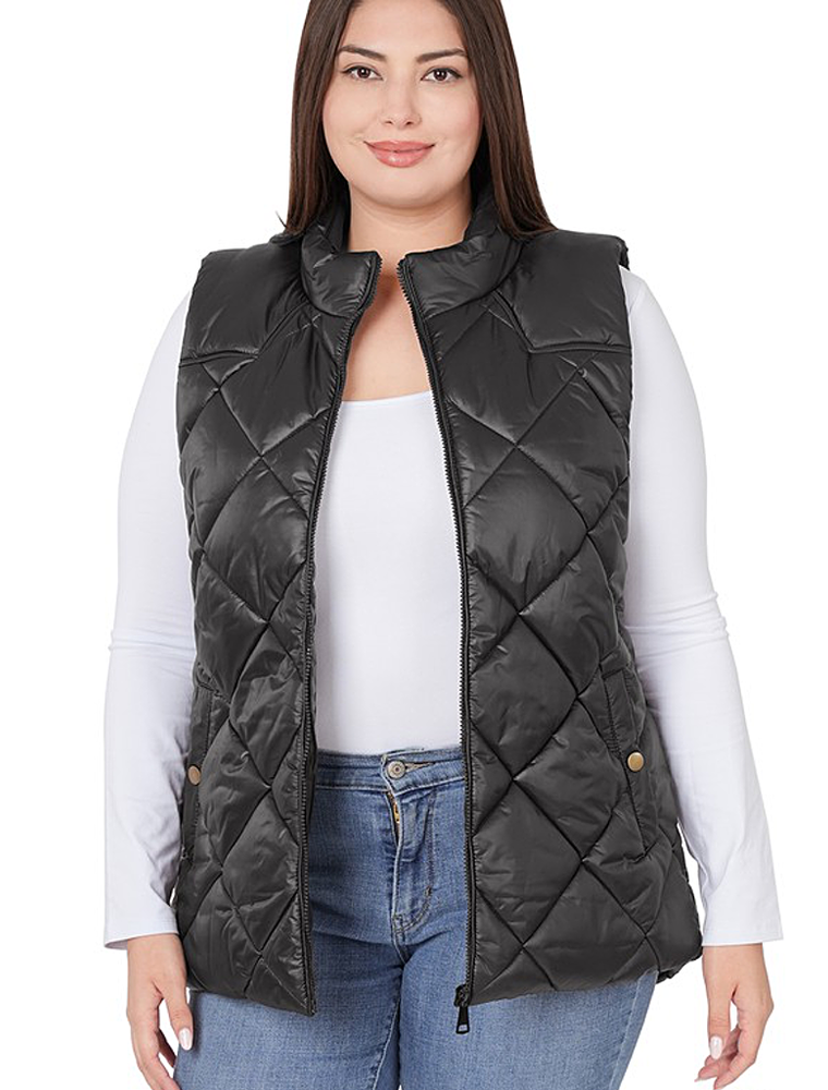 Sleeveless Quilted Vest - Black