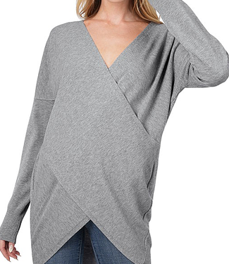 Cross Front Sweater - Heather Gray
