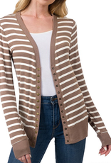 Striped Snap Cardigan Full Sleeve - Mocha