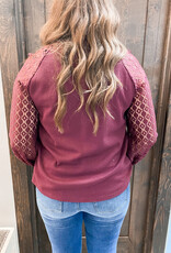 Woman Lace V-Neck Button Cardigan - Wine