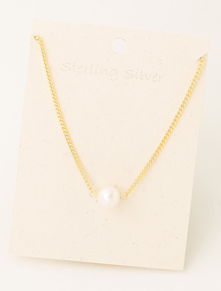 Sterling Silver Chain Link Pearl Necklace
