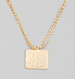 Multi Chain Hammered Square Pendant Necklace