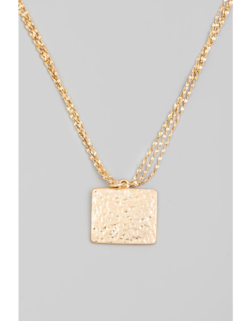 Multi Chain Hammered Square Pendant Necklace