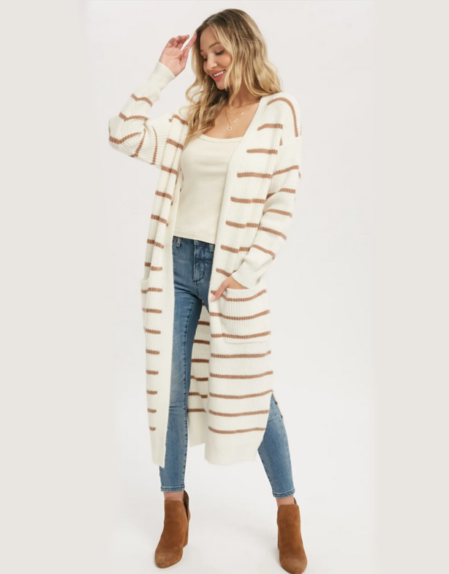 Stripe Longline Cardigan - Ivory/Cocoa 