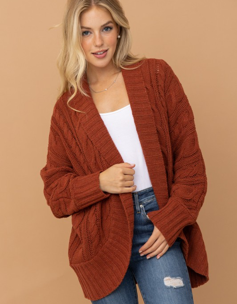 Cocoon Body Chunky Cable Knit Open Cardigan