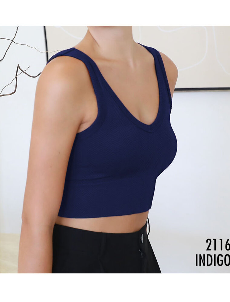 Reversible Herringbone Crop Top - Indigo