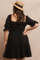 Smocked Bodice Mini Dress - Black