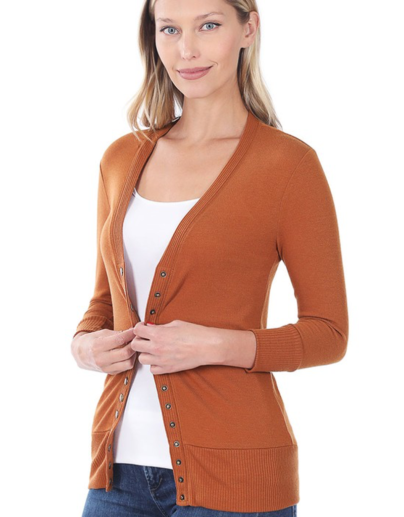 Snap Cardigan 3/4 Sleeve - Almond