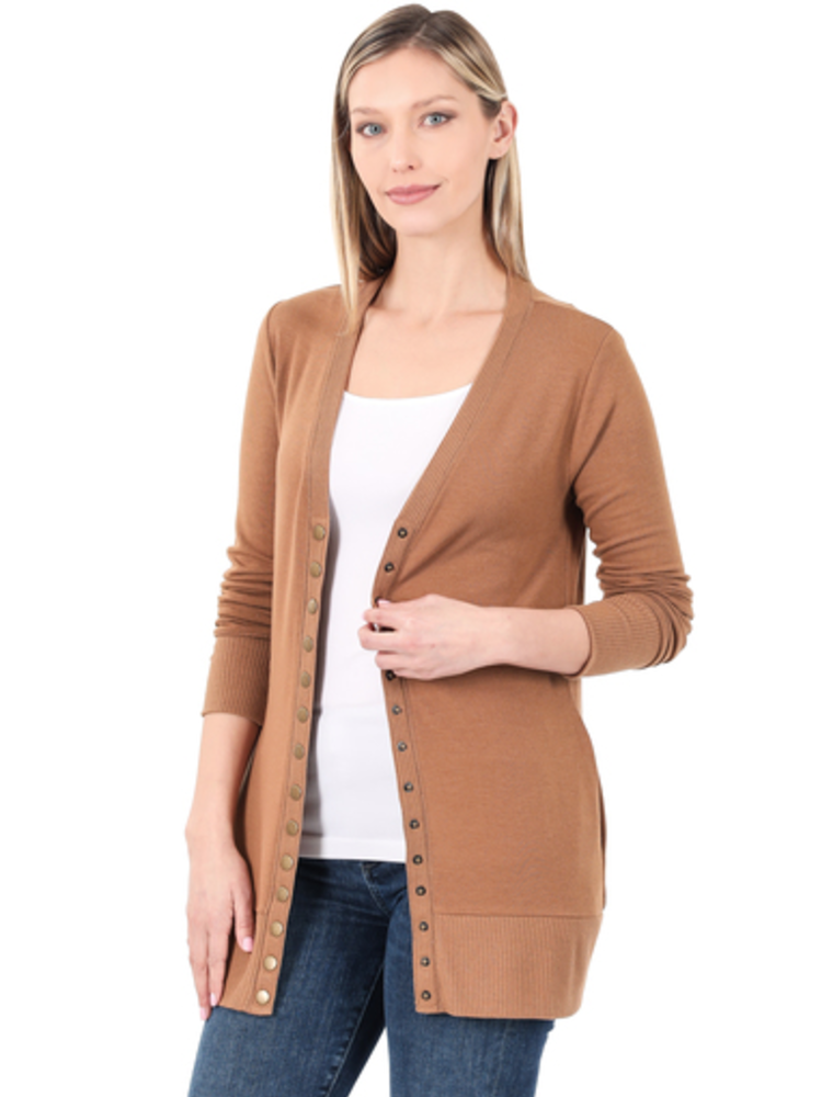 Snap Cardigan Full Sleeve With Pockets - Deep Camel