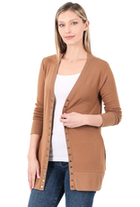 Snap Cardigan Full Sleeve With Pockets - Deep Camel