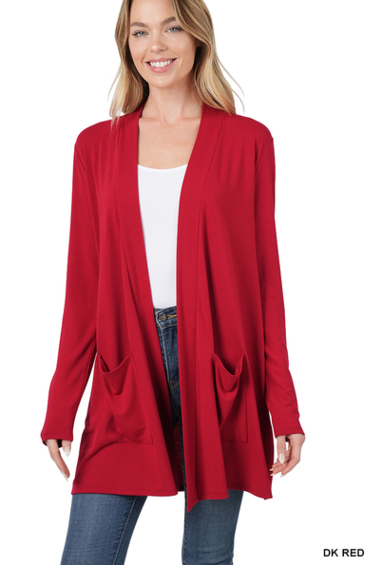 Slouchy Pocket Open Cardigan - Dark Red 