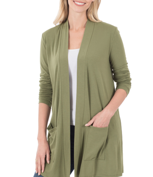 Slouchy Pocket Open Cardigan - Light Olive - Boutique 23