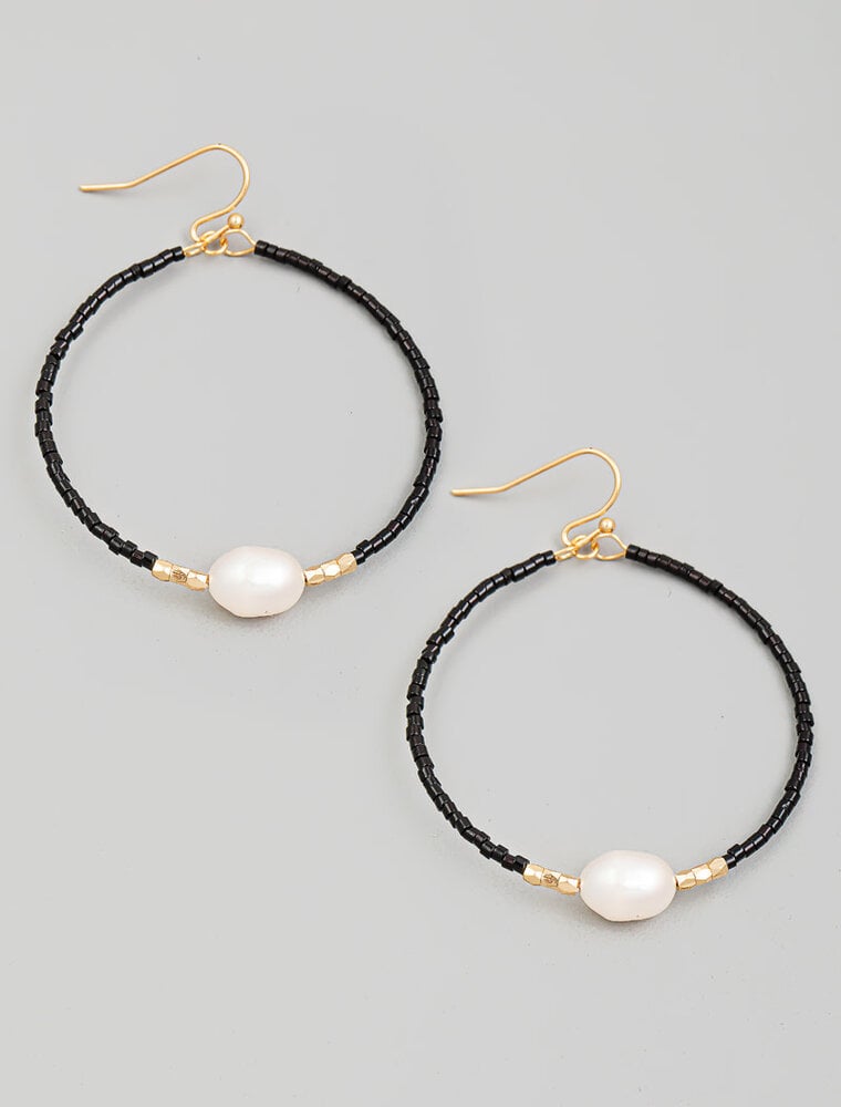 Beaded Pearl Circle Cutout Earrings