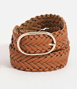Braided Faux Leather Oval Buckle Belt