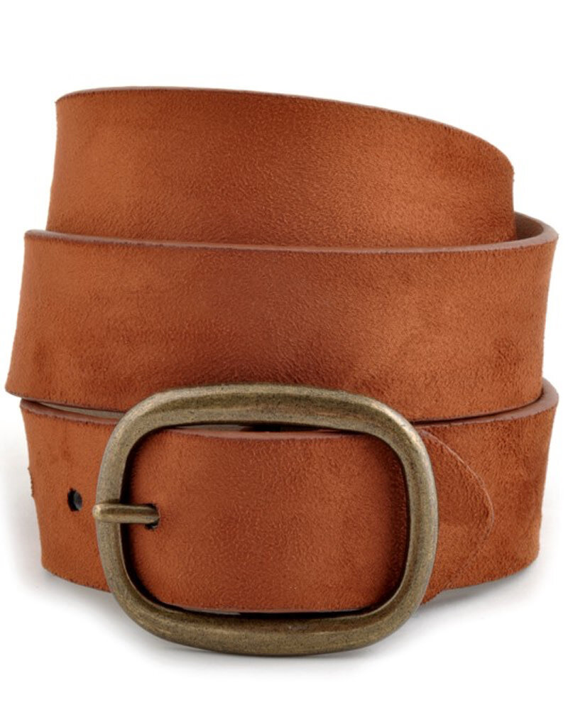 Antique Buckle Suede Belt - Tan