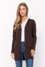 Cable Knit Open Front Cardigan - Brown