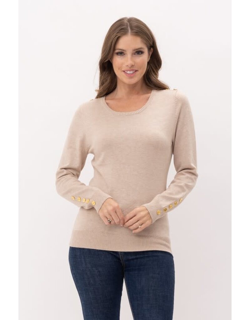 Button Shoulder & Sleeve Sweater - Khaki