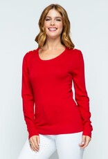 Button Shoulder & Sleeve Sweater - Red