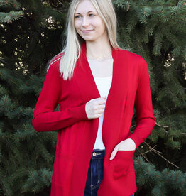Open Front Cardigan - Red