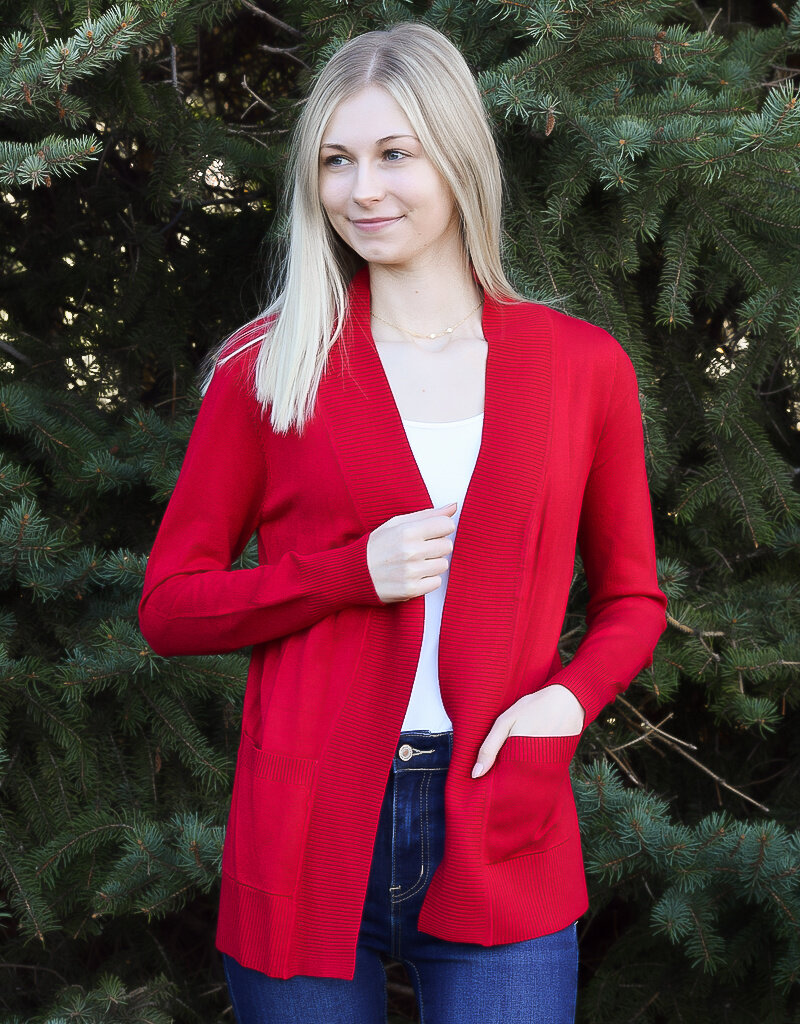 Open Front Cardigan - Red