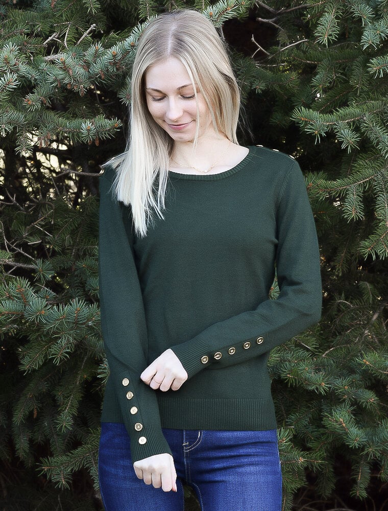 Button Shoulder & Sleeve Sweater - Olive