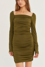 Kylie Ruched Bodycon Knit Mini Dress - Olive