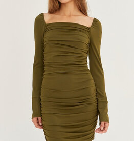Kylie Ruched Bodycon Knit Mini Dress - Olive