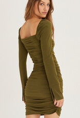 Kylie Ruched Bodycon Knit Mini Dress - Olive