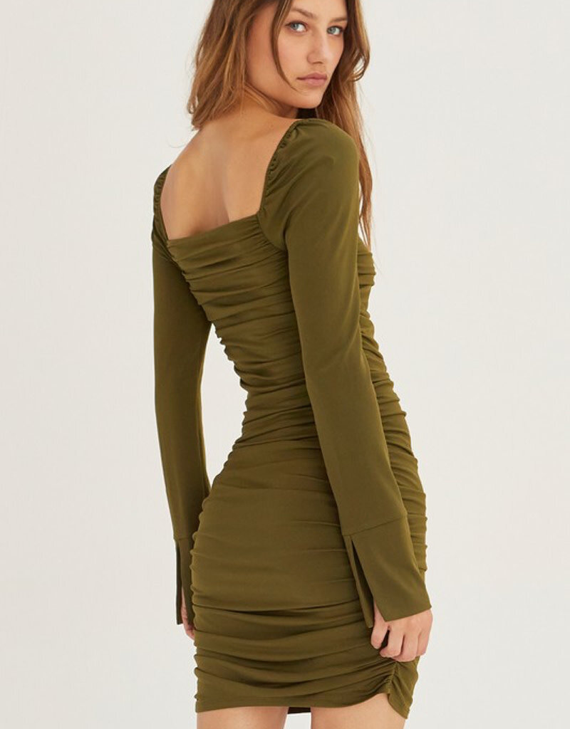 Kylie Ruched Bodycon Knit Mini Dress - Olive