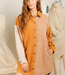 Color Block Corduroy Shirt Mini Dress - Camel