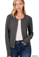 Crew Neck Snap Cardigan Full Sleeve - Charcoal