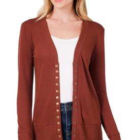 Thumbhole Snap Cardigan Full Sleeve - Dark Rust