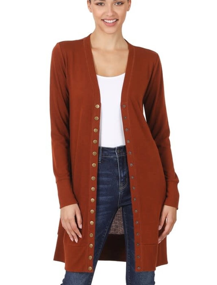 Full Sleeve Long Snap Cardigan - Dark Rust