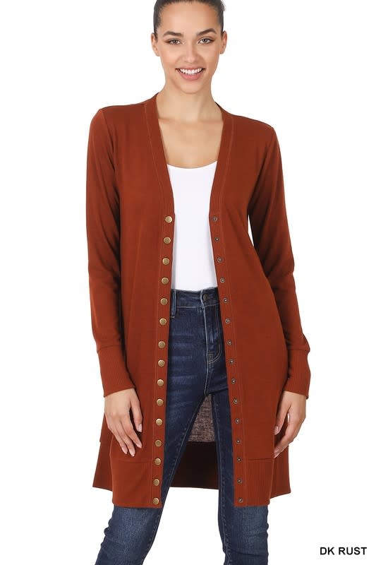 Full Sleeve Long Snap Cardigan Dark Rust Boutique 23