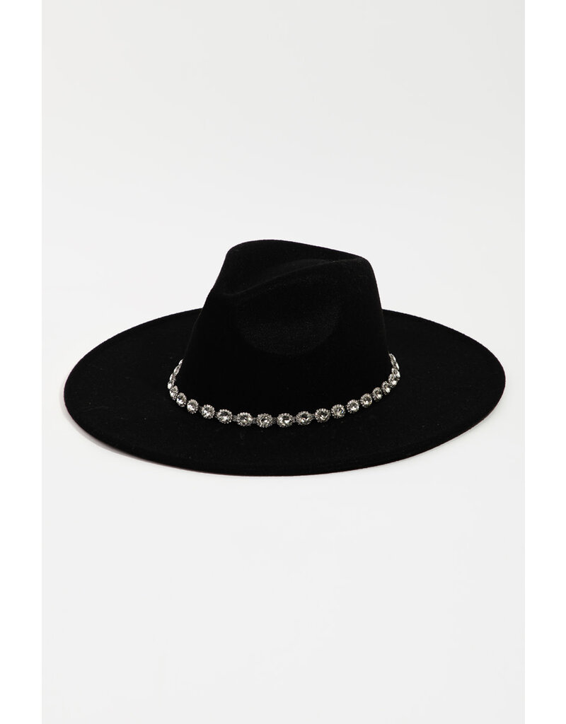 Crystal Rhinestone Strap Fedora Hat