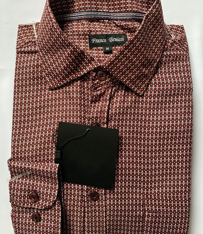 Men's Long Sleeve Dotted Dress Shirt Burgundy Boutique 23