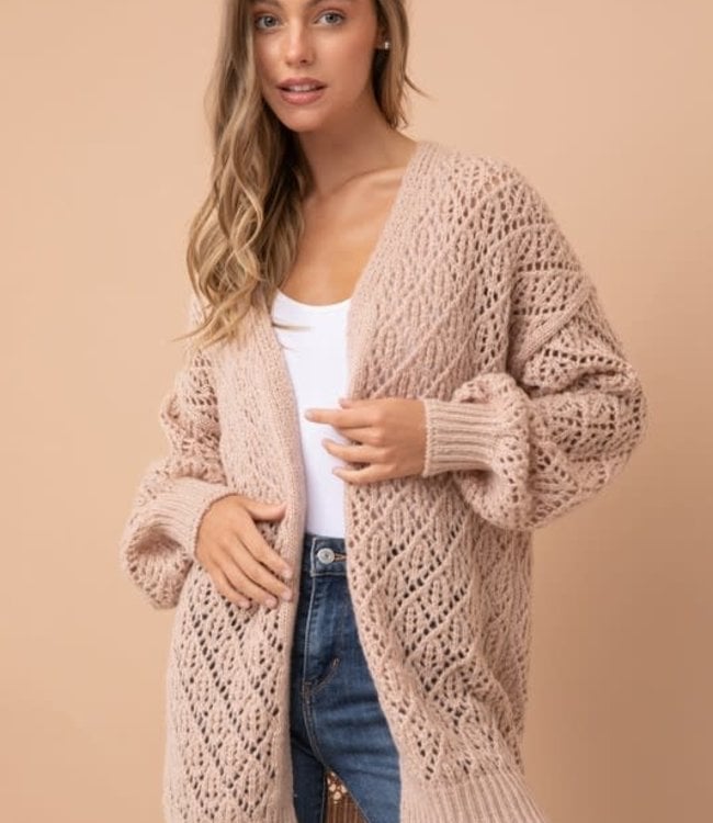 Brushed Open Geo Knit V Neck Cardigan