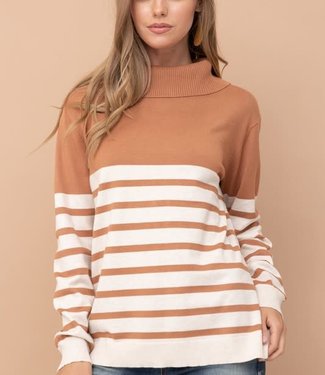 Color Block Striped Cowl Neck Sweater