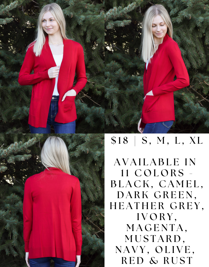 Open Front Cardigan - Red