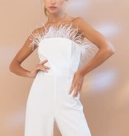 Tube Front Feather Jumpsuit - White